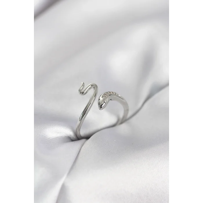 Gümüş Renk Yılan Model Zirkon Taşlı Kadın Yüzük