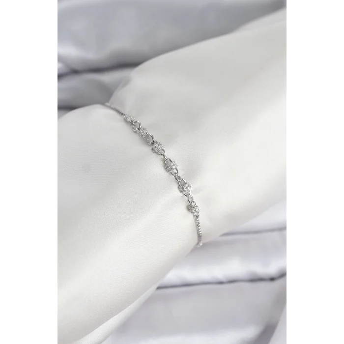Gümüş Renk Zincir Model Zirkon Taşlı Pirinç Asansörlü Kadın Bileklik