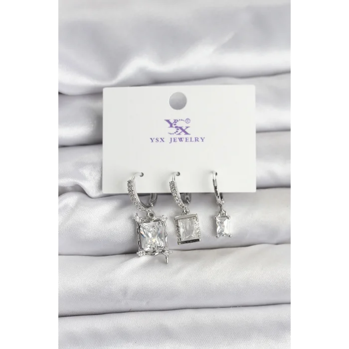 Gümüş Renk Zirkon Taşlı Kadın Küpe