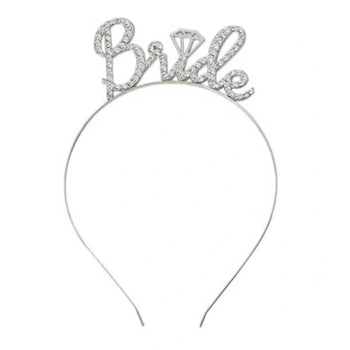 Gümüş Renkli Taşlı “Bride” Gelin Tacı – El Yazısı Yazı Tipiyle (5047)
