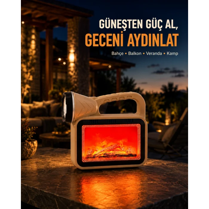 Güneş Enerjili Alev Efektli Lamba COB Led Su Geçirmez Çok Fonksiyonlu