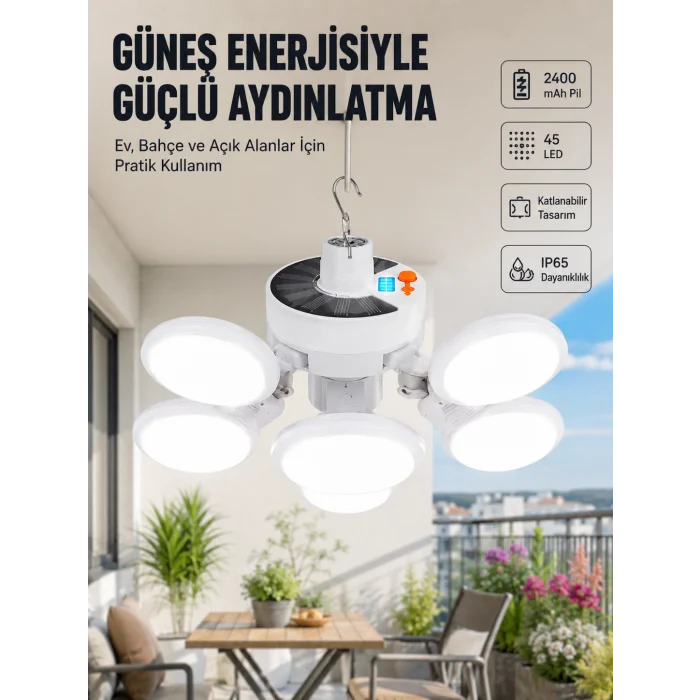 Güneş Enerjili Katlanabilir 5 Kanatlı Solar Bahçe Lambası
