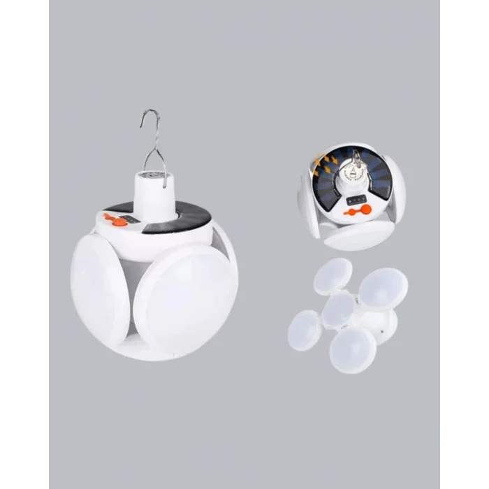 Güneş Enerjili ve USB Şarjlı LED Kamp Lambası – 5 Farklı Işık Modlu, Askılı Tasarım