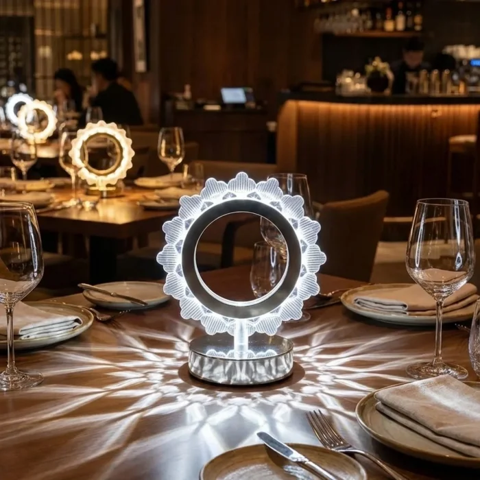 Güneş Şeklinde Kristal LED Masa Lambası – Dokunmatik, 3 Renk Işık Modlu, Şarjlı Mini Dekoratif Gece Lambası