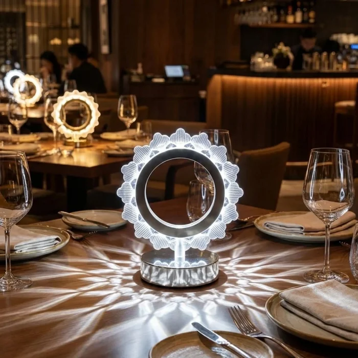 Güneş Şeklinde Kristal LED Masa Lambası – Dokunmatik, 3 Renk Işık Modlu, Şarjlı Mini Dekoratif Gece Lambası (5047)