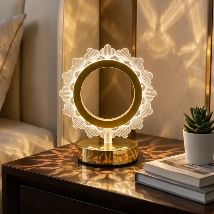 Güneş Şeklinde Kristal LED Masa Lambası – Dokunmatik, 3 Renk Işık Modlu, Şarjlı Mini Dekoratif Gece Lambası (5047)