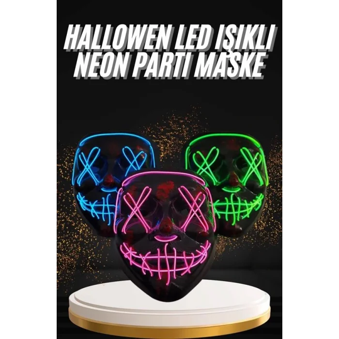 Hallowen Parti Maskesi Neon Led Işıklı Maske 3 Modlu Cadılar Bayramı Maskesi