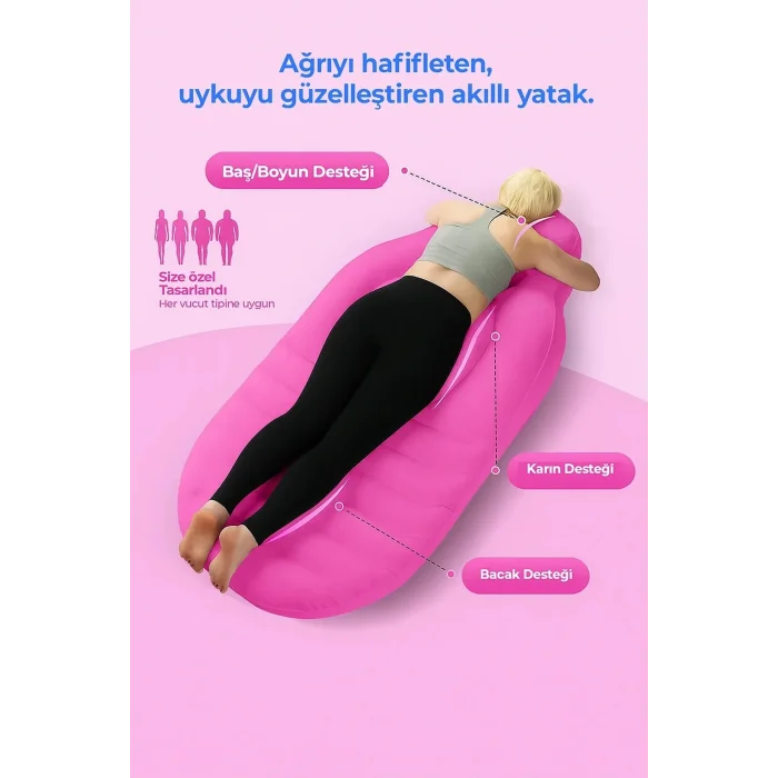 Hamile Uyku Minderi Tam Vücut Destekli Ergonomik Gebelik Yan Yatma Yatağı