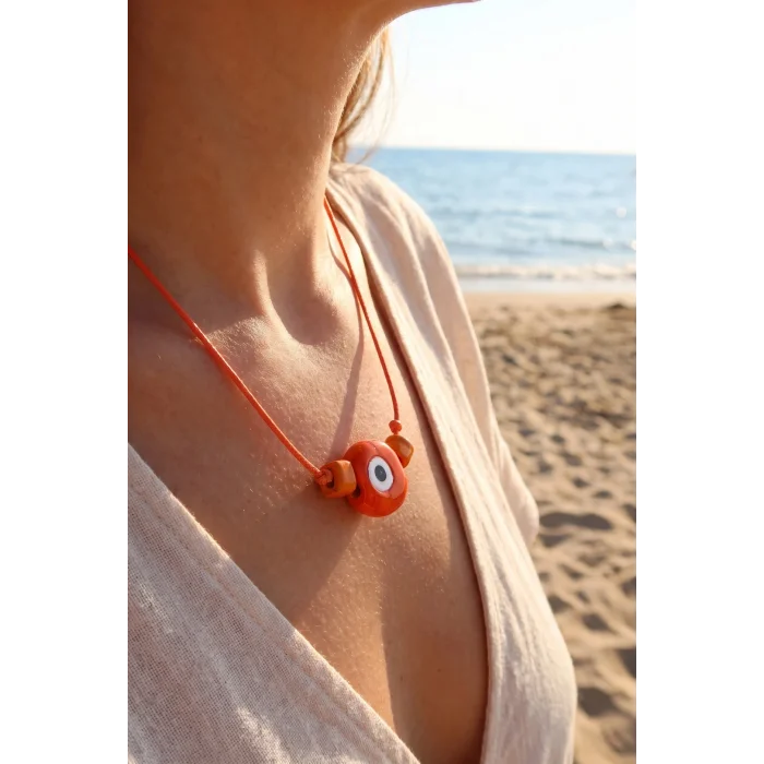 Handmade Bohem Turuncu Nazar Kolye