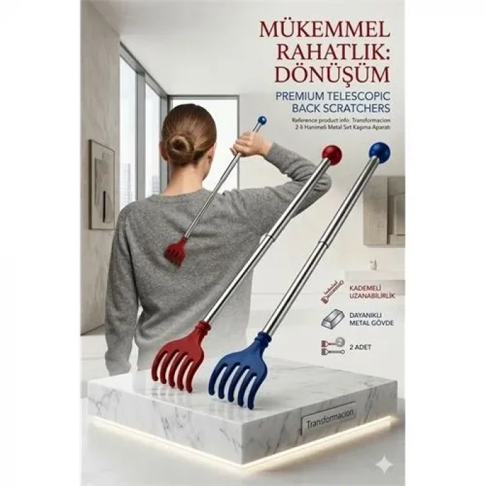 Hanımeli Metal Teleskopik Paslanmaz Çelik Sırt Kaşıyıcı (2li Lüks Set) 714307