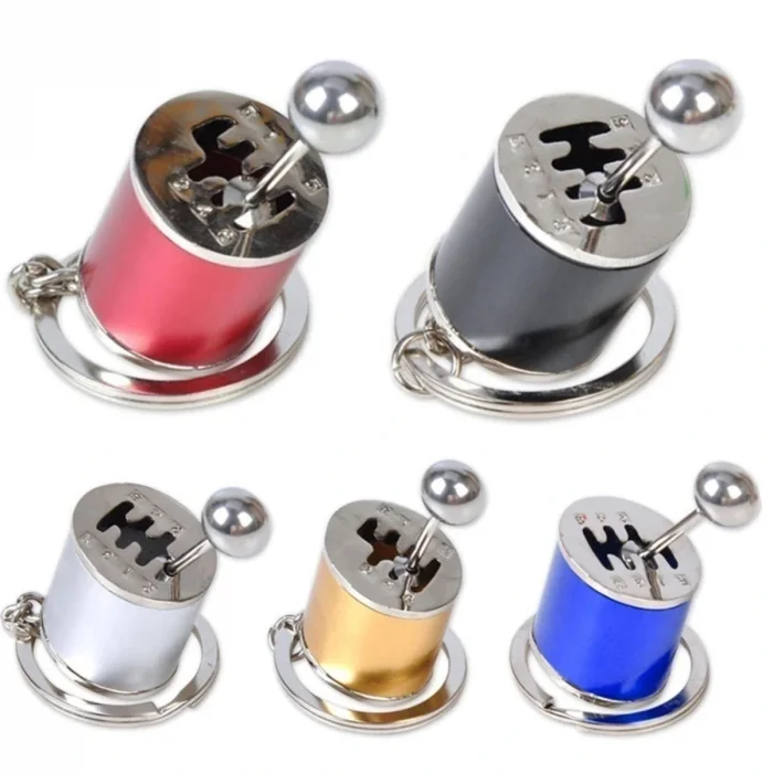 Hareketli Araba Vites Anahtarlık Altı Hız Manuel Vites Dişli Shifter Topuzu Metal Anahtarlık (5047)