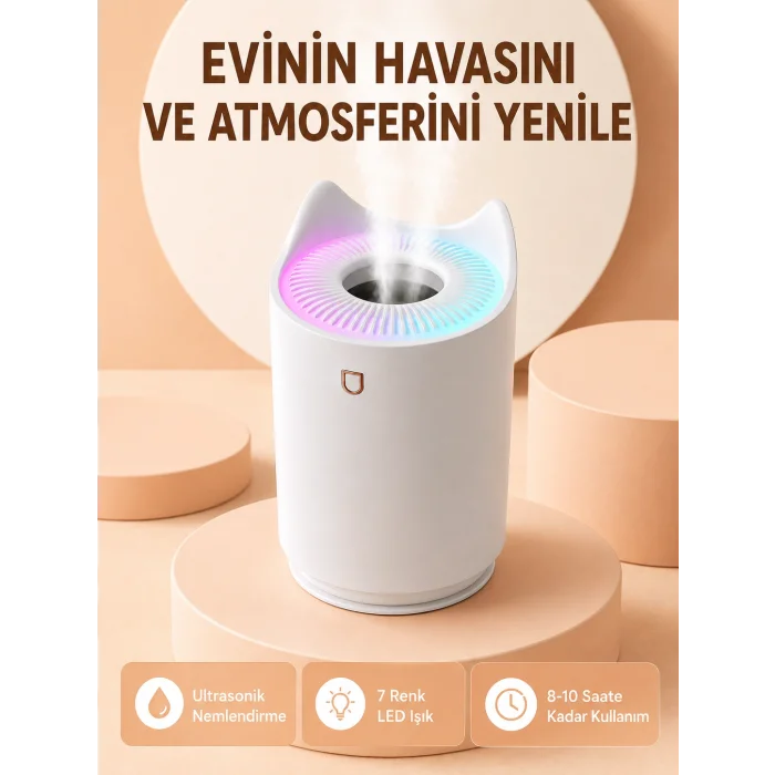 Hava Nemlendirici Buhar Makinesi Aromaterapi LED Işıklı Oda Nemlendirici