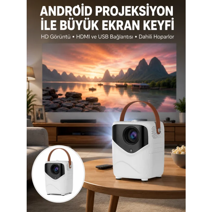 HD Ayaklı Portatif Projeksiyon Cihazı Bluetooth Wifi Akıllı Android İşlemcili Yeni Nesil