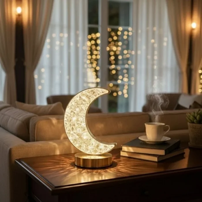 Hilal AY Model Kristal LED Masa Lambası – Dokunmatik, 3 Renk Işık Modlu, Şarjlı Mini Dekoratif Gece Lambası