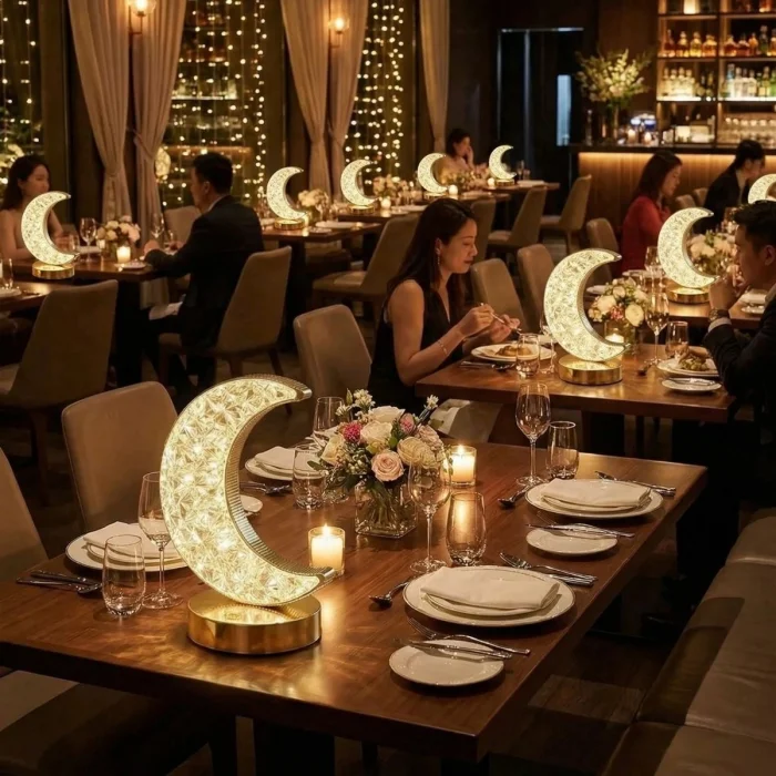 Hilal AY Model Kristal LED Masa Lambası – Dokunmatik, 3 Renk Işık Modlu, Şarjlı Mini Dekoratif Gece Lambası (5047)