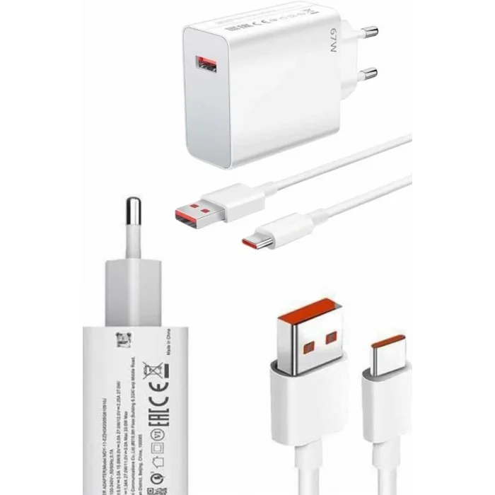 Hızlı Şarj Aleti Adaptörü Kablo Seti 67W Uzun Ömürlü Beyaz