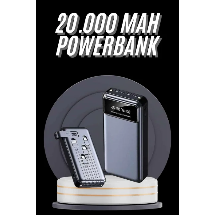 Hızlı Şarj Özellikli 20.000 Mah Dijital Göstergeli USB Girişli Android ve İOS Uyumlu Powerbank