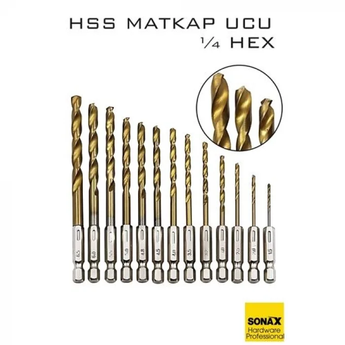 HSS Matkap Ucu 1/4 HEX  13 Parça HSS Tungsten Karbür Matkap Uç 1.5-6.5mm Titanyum 722460