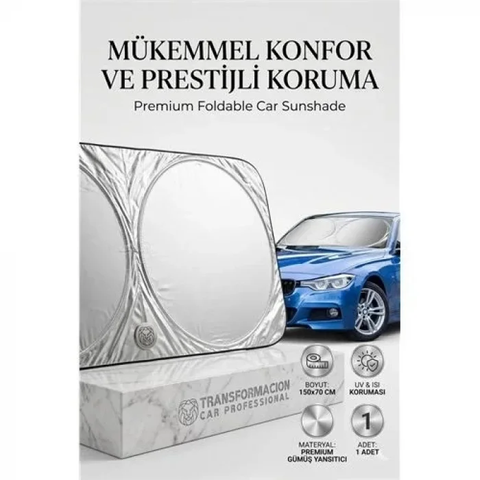 Katlanabilir Oto Güneşliği 150x70cm Ön Cam Tam Koruma Metalize Pratik Güneşlik 422255