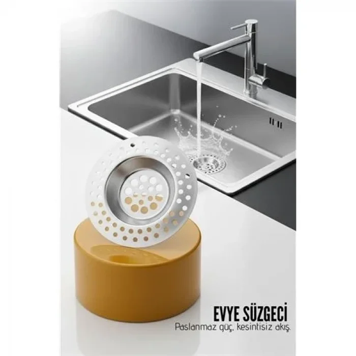 Evye Süzgeci 7.1 Cm Paslanmaz Çelik  - Mutfak Lavabo Gider Süzgeci Seti Tıkanma Önleyici 716326