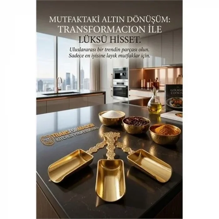 3lü Lüks Gold Zamak Ölçü Ve Baharat Kaşığı Seti - Özel Tasarım 721956