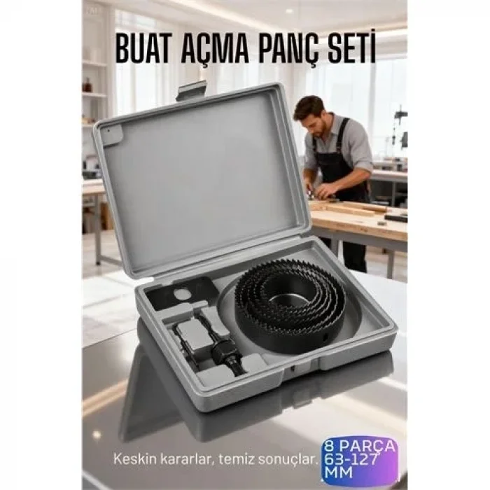 8 Parça Profesyonel Panç Buat Açma Seti - Ahşap Ve Alçıpan Delme Testere Seti (63-127 Mm)