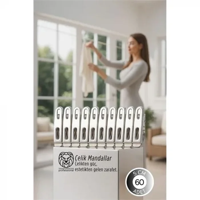 Premium Çelik Mandal Seti - 60lı Elite Seri, Endüstriyel Mukavemetli Çamaşır Mandalı 722780
