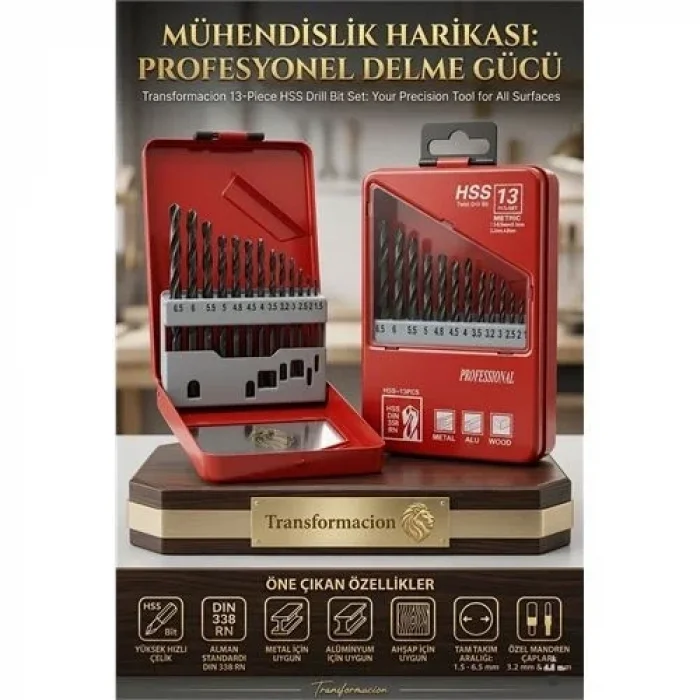 13 Parça 1.5-6.5 Mm Alüminyum Metal Ağaç Hss Uçlu Dın 338rn Matkap Ucu Seti 723032