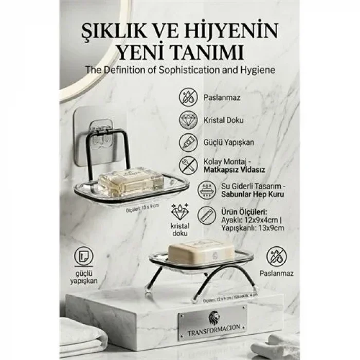 Yapışkanlı Ve Ayaklı Sabunluk Seti – Su Giderli, Katı Sabun Kutusu 723055