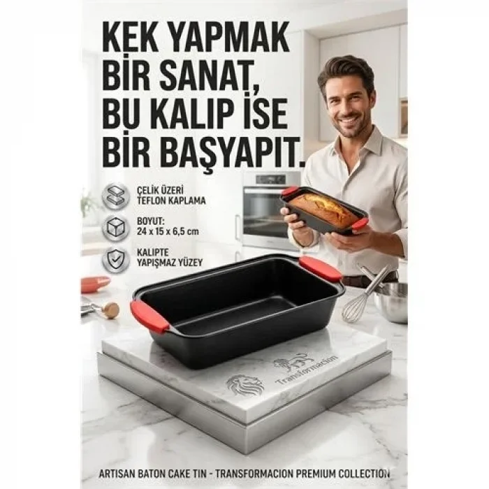 Yanmaz Yapışmaz Baton Kek Kalıbı Silikon Saplı Ekmek Kalıbı 24 Cm Granit Efektli 723135