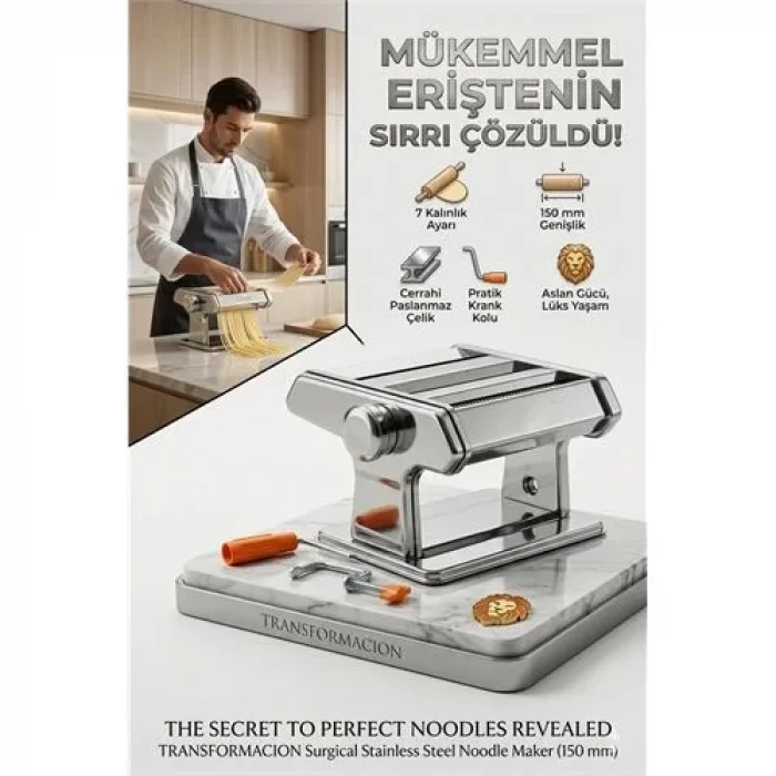 Profesyonel Erişte Ve Makarna Makinesi - 7 Ayarlı Çelik Hamur Açma Spagetti Makinası  723137