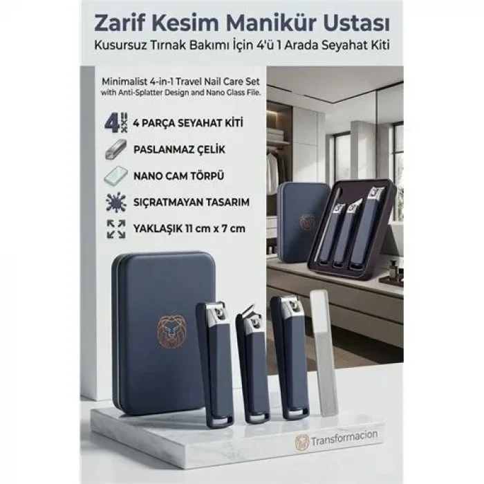 Profesyonel 4ü 1 Arada Manikür Seti, Sıçratmaz Tırnak Makası Ve Nano Törpülü Seyahat Kiti 723208