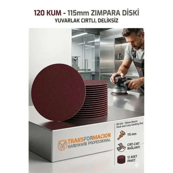 12 Adet 120 Kum Yuvarlak Cırtlı Zımpara Diski 115 Mm Deliksiz Zımpara Kağıdı 723217