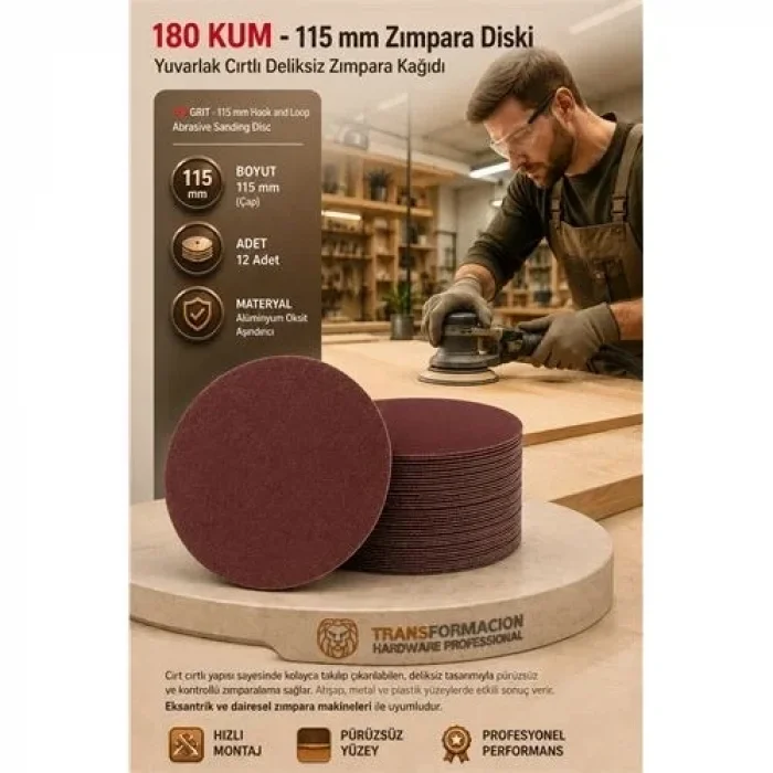 12 Adet 180 Kum Yuvarlak Cırtlı Zımpara Diski 115 Mm Deliksiz Zımpara Kağıdı 723218