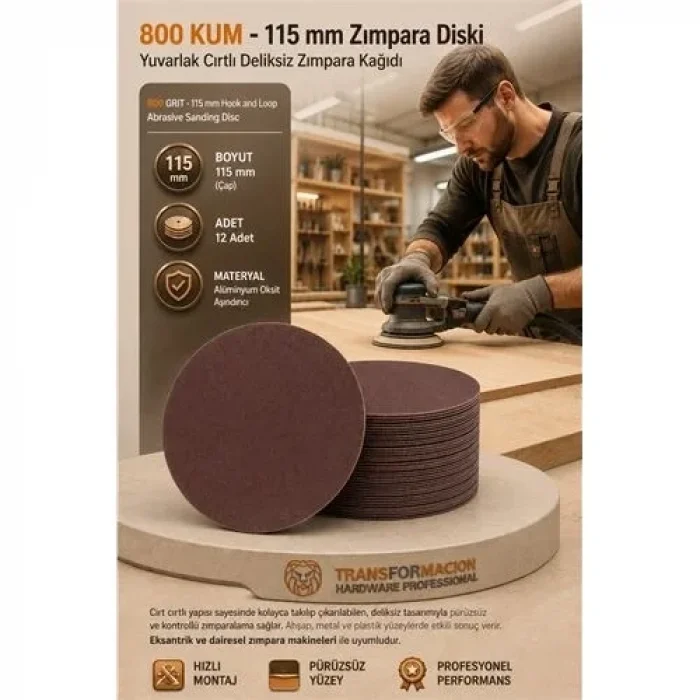 12 Adet 800 Kum Yuvarlak Cırtlı Zımpara Diski 115 Mm Deliksiz Zımpara Kağıdı 723223