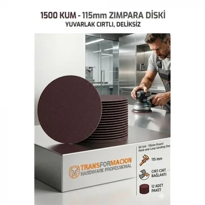 12 Adet 1500 Kum Yuvarlak Cırtlı Zımpara Diski 115 Mm Deliksiz Zımpara Kağıdı 723226