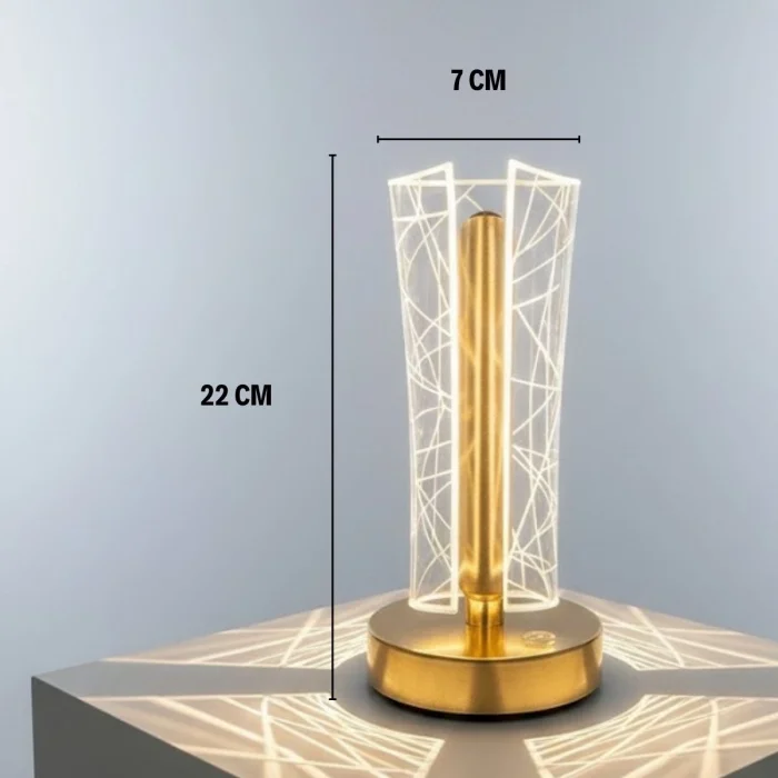 İki Yandan Kavisli Silindirik Geometrik Çizgi Model Kristal LED Masa Lambası – Dokunmatik, 3 Renk Işık Modlu, Şarjlı Dekoratif Gece Lambası (5047)