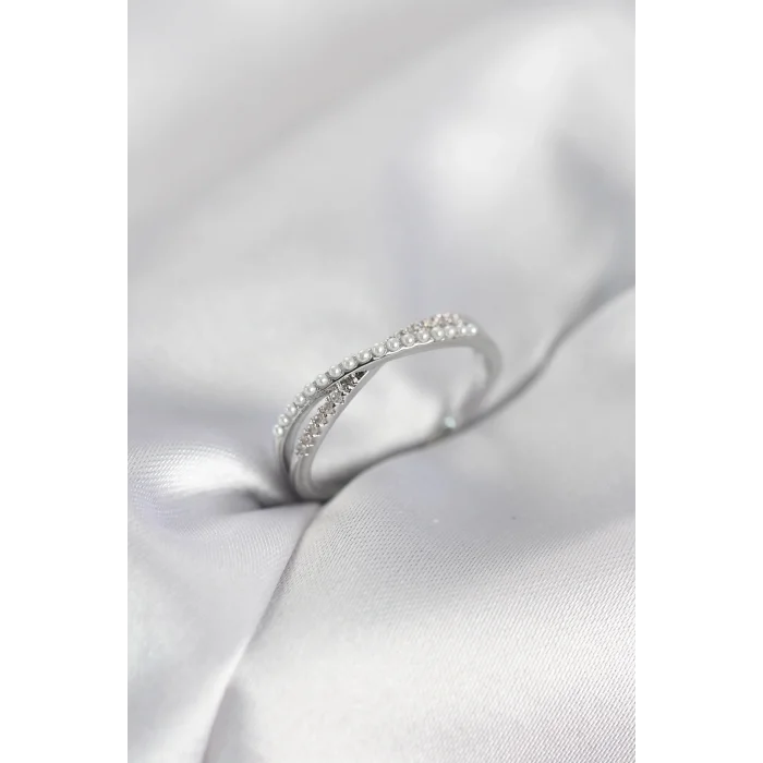 İncili ve Zirkon Taşlı Gümüş Renk Kadın Yüzük