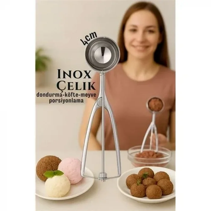 Inox 4 Cm Dondurma Kaşığı - Karpuz Kurabiye Köfte Helva Porsiyonlama 722039