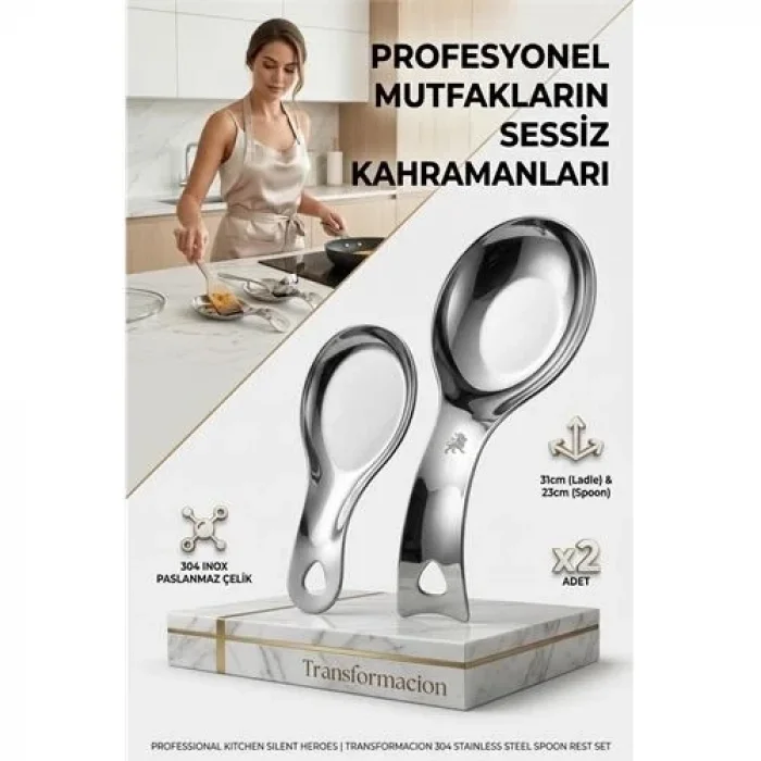 Inox Paslanmaz Çelik Kaşık & Kepçe Altlığı Seti (2 Adet, Büyük-küçük Boy) 723141