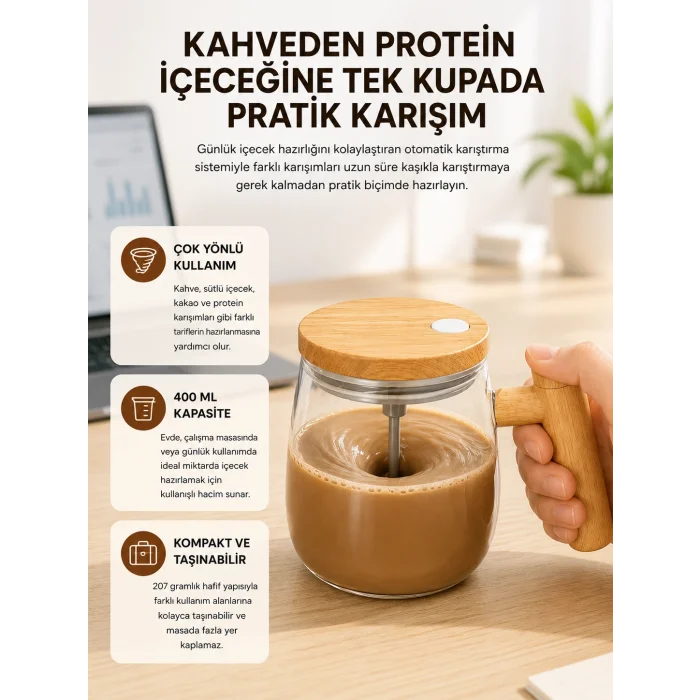 IP6 Su Geçirmez Şarjlı Kupa – 3D Karıştırma, 400 ml Yeni Nesil