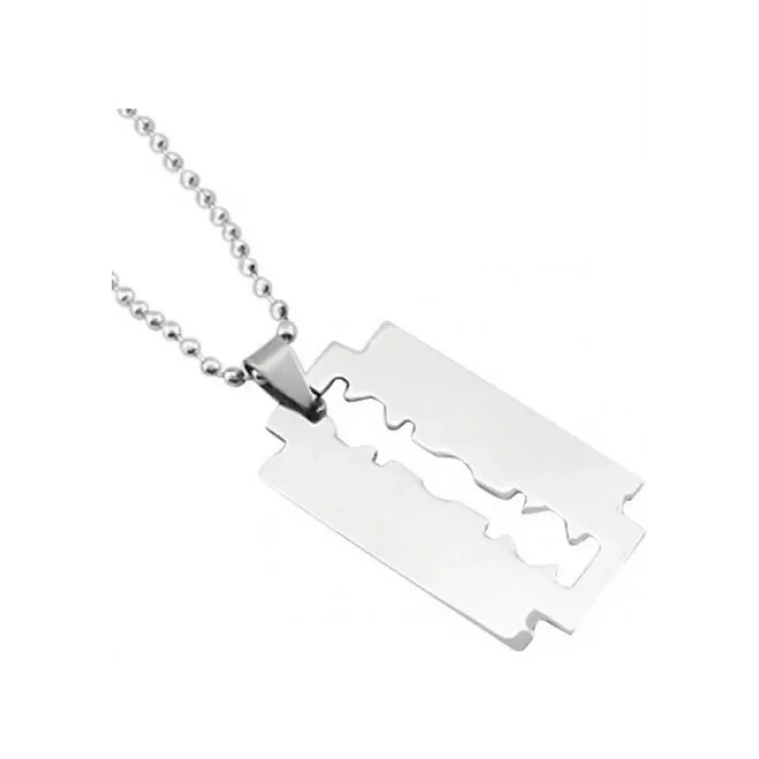 Jilet Çelik Kolye - Jilet Model Paslanmaz Gümüş Renk Çelik Kolye