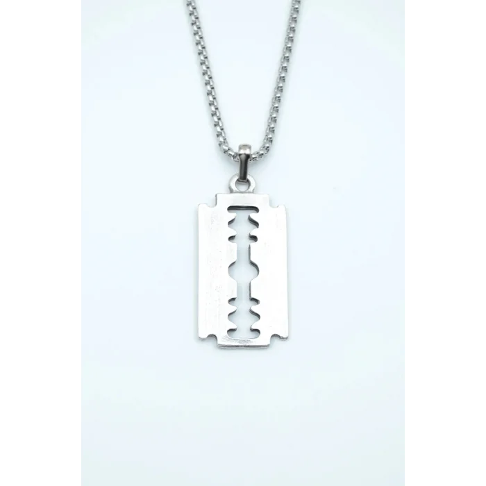 Jilet Çelik Kolye - Jilet Model Paslanmaz Gümüş Renk Çelik Kolye