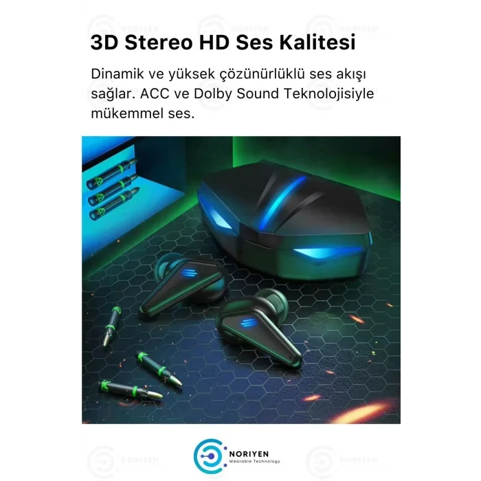 K55 Tws Pro Oyuncu Kulaklığı 3d Stereo Ses Extra Bass Işıklı Mikrofonlu Bluetooth Kablosuz Kulaklık