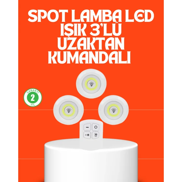 Kablosuz 3 Lü Spot Led Lamba Seti Uzaktan Kumandalı Enerji Tasarruflu Aydınlatma