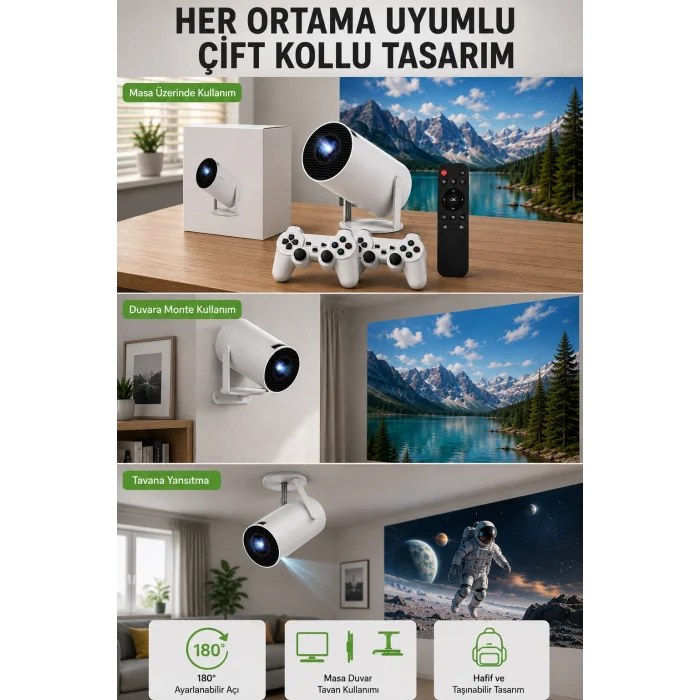 Kablosuz 4K Projeksiyon – Wi‑Fi 6 & Bluetooth 5.0 ile Oyun ve Uygulama Merkezli Yeni Nesil