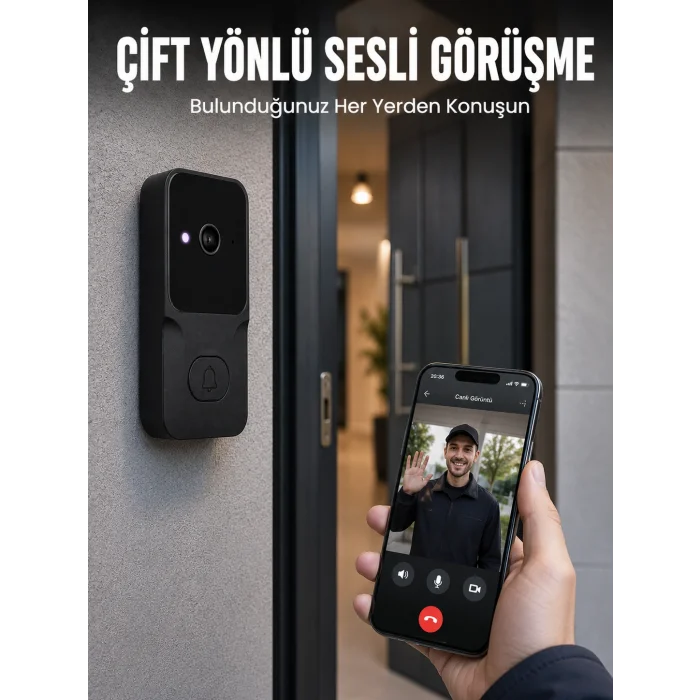 Kablosuz Akıllı Kapı Zili Gece Görüşlü Wi-Fi Güvenlik Kameralı Kapı Zili