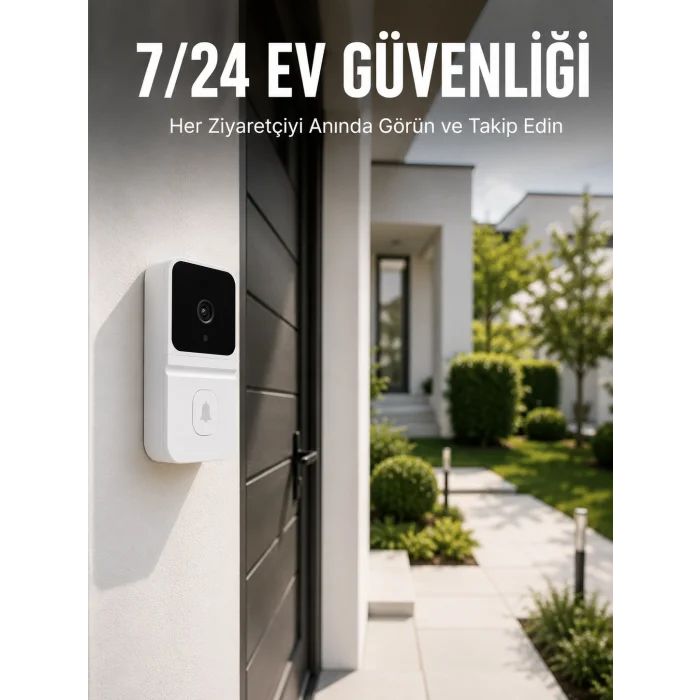 Kablosuz Beyaz Akıllı Kapı Zili Wi-Fi Bağlantılı HD Kameralı Ev Güvenlik Sistemi