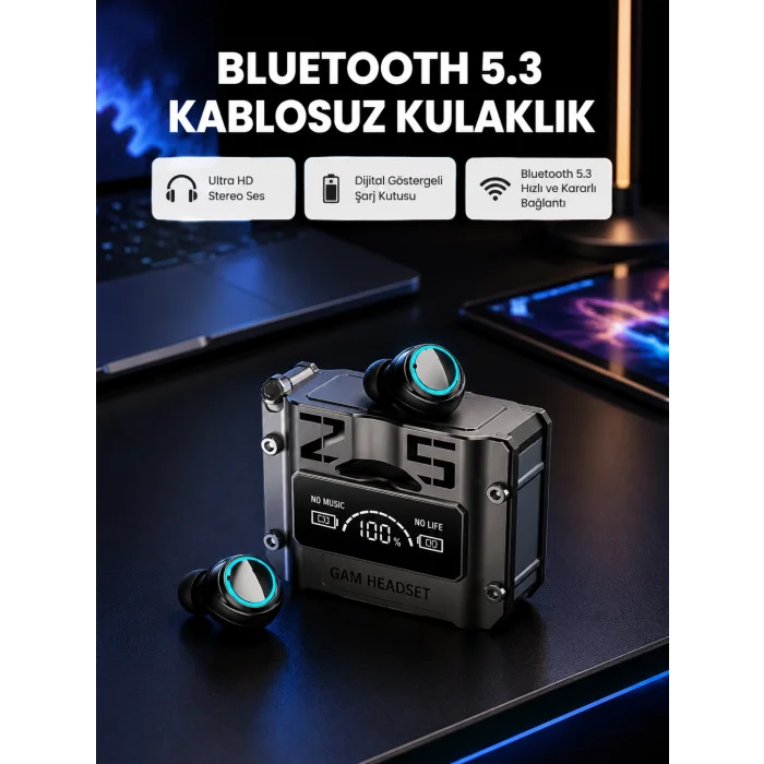 Kablosuz Bluetooth 5.3 Kulaklık – Aktif Gürültü Engelleme ve Gecikmesiz Oyun Modu