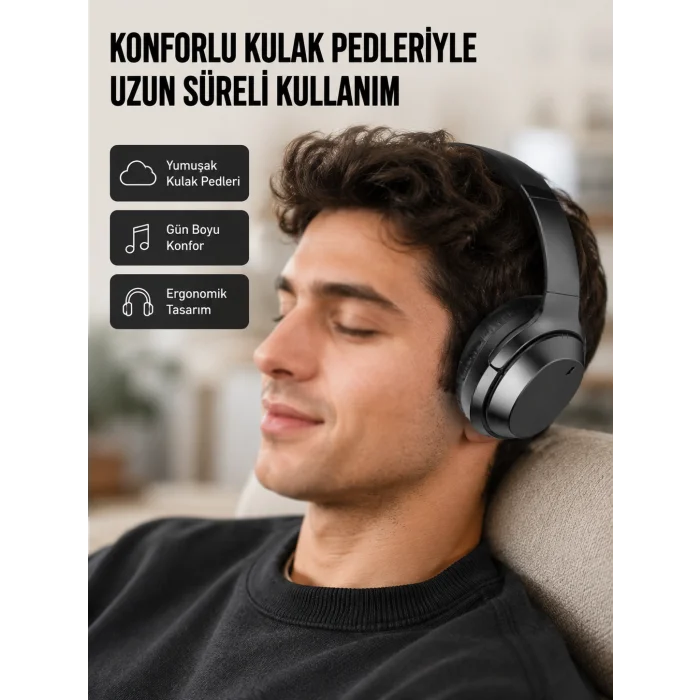 Kablosuz Bluetooth Kulaklık 5.0 18 Saat Kullanım Dinamik Sürücü Siyah Yeni Nesil